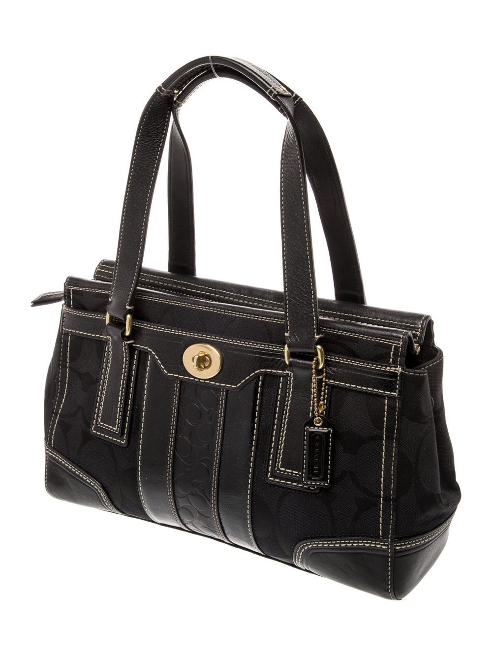 Coach Black Hampton Signature Canvas and Leather Shoulder Tote